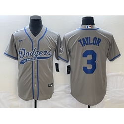Men's Los Angeles Dodgers #3 Chris Taylor Grey With Patch Cool Base Stitched Baseball Jersey1 Men's Los Angeles Dodgers #3 Chris Taylor Grey With Patch Cool Base Stitched Baseball Jersey1