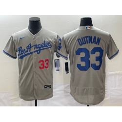 Men's Los Angeles Dodgers #33 James Outman Grey Flex Base Stitched Jersey Men's Los Angeles Dodgers #33 James Outman Grey Flex Base Stitched Jersey