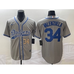 Men's Los Angeles Dodgers #34 Fernando Valenzuela Number Grey With Patch Cool Base Stitched Baseball Jersey Men's Los Angeles Dodgers #34 Fernando Valenzuela Number Grey With Patch Cool Base Stitched Baseball Jersey