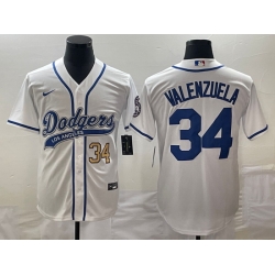 Men's Los Angeles Dodgers #34 Fernando Valenzuela Number White With Patch Cool Base Stitched Baseball Jersey Men's Los Angeles Dodgers #34 Fernando Valenzuela Number White With Patch Cool Base Stitched Baseball Jersey