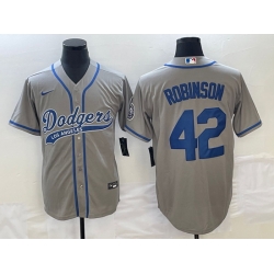 Men's Los Angeles Dodgers #42 Jackie Robinson Grey With Patch Cool Base Stitched Baseball Jersey1 Men's Los Angeles Dodgers #42 Jackie Robinson Grey With Patch Cool Base Stitched Baseball Jersey1