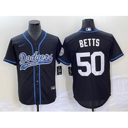 Men's Los Angeles Dodgers #50 Mookie Betts Black With Patch Cool Base Stitched Baseball Jersey Men's Los Angeles Dodgers #50 Mookie Betts Black With Patch Cool Base Stitched Baseball Jersey