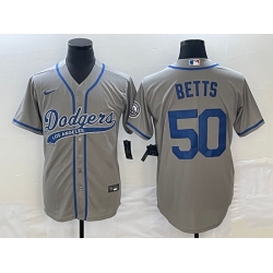 Men's Los Angeles Dodgers #50 Mookie Betts Grey With Patch Cool Base Stitched Baseball Jersey1 Men's Los Angeles Dodgers #50 Mookie Betts Grey With Patch Cool Base Stitched Baseball Jersey1