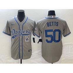 Men's Los Angeles Dodgers #50 Mookie Betts Grey With Patch Cool Base Stitched Baseball Jersey Men's Los Angeles Dodgers #50 Mookie Betts Grey With Patch Cool Base Stitched Baseball Jersey