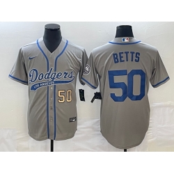 Men's Los Angeles Dodgers #50 Mookie Betts Number Grey With Patch Cool Base Stitched Baseball Jersey Men's Los Angeles Dodgers #50 Mookie Betts Number Grey With Patch Cool Base Stitched Baseball Jersey