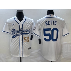 Men's Los Angeles Dodgers #50 Mookie Betts Number White With Patch Cool Base Stitched Baseball Jersey Men's Los Angeles Dodgers #50 Mookie Betts Number White With Patch Cool Base Stitched Baseball Jersey