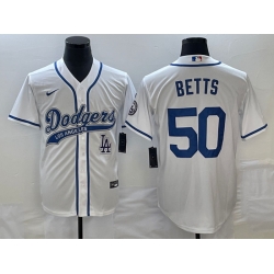 Men's Los Angeles Dodgers #50 Mookie Betts White With Patch Cool Base Stitched Baseball Jersey1 Men's Los Angeles Dodgers #50 Mookie Betts White With Patch Cool Base Stitched Baseball Jersey1