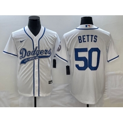 Men's Los Angeles Dodgers #50 Mookie Betts White With Patch Cool Base Stitched Baseball Jersey Men's Los Angeles Dodgers #50 Mookie Betts White With Patch Cool Base Stitched Baseball Jersey