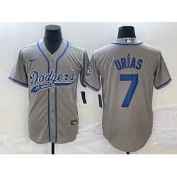 Men's Los Angeles Dodgers #7 Julio Urias Grey With Patch Cool Base Stitched Baseball Jersey1 Men's Los Angeles Dodgers #7 Julio Urias Grey With Patch Cool Base Stitched Baseball Jersey1