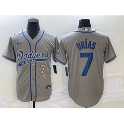 Men's Los Angeles Dodgers #7 Julio Urias Number Grey With Patch Cool Base Stitched Baseball Jersey Men's Los Angeles Dodgers #7 Julio Urias Number Grey With Patch Cool Base Stitched Baseball Jersey