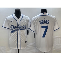 Men's Los Angeles Dodgers #7 Julio Urias White With Patch Cool Base Stitched Baseball Jersey1 Men's Los Angeles Dodgers #7 Julio Urias White With Patch Cool Base Stitched Baseball Jersey1