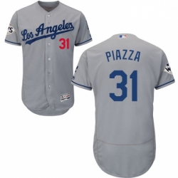 Mens Majestic Los Angeles Dodgers 31 Mike Piazza Authentic Grey Road 2017 World Series Bound Flex Base Jersey