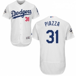 Mens Majestic Los Angeles Dodgers 31 Mike Piazza Authentic White Home 2017 World Series Bound Flex Base Jersey