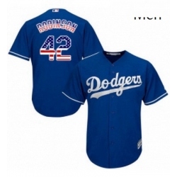 Mens Majestic Los Angeles Dodgers 42 Jackie Robinson Replica Royal Blue USA Flag Fashion Cool Base MLB Jersey