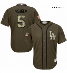 Mens Majestic Los Angeles Dodgers 5 Corey Seager Replica Green Salute to Service MLB Jersey