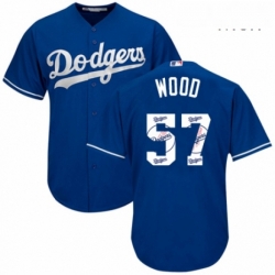 Mens Majestic Los Angeles Dodgers 57 Alex Wood Authentic Royal Blue Team Logo Fashion Cool Base MLB Jersey 