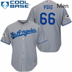 Mens Majestic Los Angeles Dodgers 66 Yasiel Puig Replica Grey Road 2017 World Series Bound Cool Base MLB Jersey