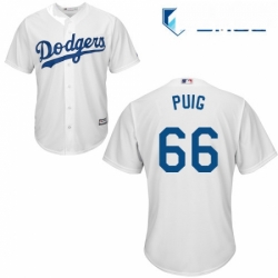 Mens Majestic Los Angeles Dodgers 66 Yasiel Puig Replica White Home Cool Base MLB Jersey