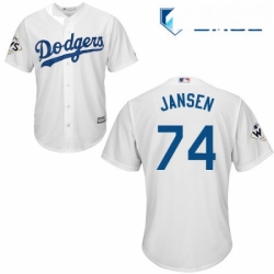 Mens Majestic Los Angeles Dodgers 74 Kenley Jansen Replica White Home 2017 World Series Bound Cool Base MLB Jersey