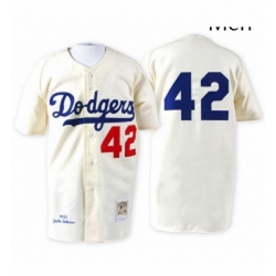 Mens Mitchell and Ness 1955 Los Angeles Dodgers 42 Jackie Robinson Replica White Throwback MLB Jersey