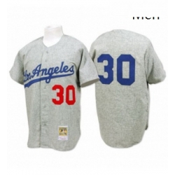 Mens Mitchell and Ness 1963 Los Angeles Dodgers 30 Maury Wills Authentic Grey Throwback MLB Jersey