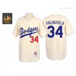 Mens Mitchell and Ness Los Angeles Dodgers 34 Fernando Valenzuela Authentic Cream Throwback MLB Jersey