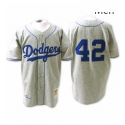 Mens Mitchell and Ness Los Angeles Dodgers 42 Jackie Robinson Replica Grey Throwback MLB Jersey