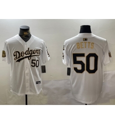 men los angeles dodgers 50 mookie betts white gold 2024 world series with fernando memorial patch limited stitched baseball jersey_ u526F u672C