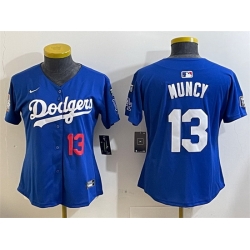 Women Los Angeles Dodgers 13 Max Muncy Royal 2024 World Series With Fernando Memorial Patch Alternate Limited Stitched Baseball Jersey 