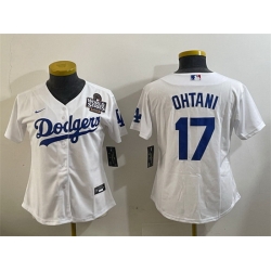 Women Los Angeles Dodgers 17 Shohei Ohtani White 2024 World Series Cool Base Stitched Baseball Jersey 