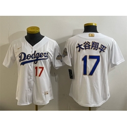 Women Los Angeles Dodgers  17 Shohei Ohtani White 2026 Gold Collection Stadium Stitched Baseball Jersey Run Small