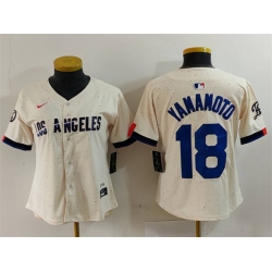 Women Los Angeles Dodgers 18 Yoshinobu Yamamoto Cream Stitched Jersey