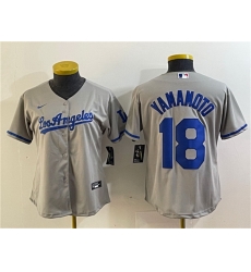 Women Los Angeles Dodgers 18 Yoshinobu Yamamoto Grey Stitched Jersey 