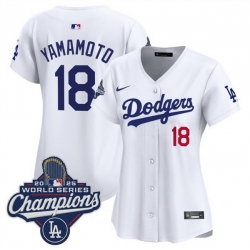Women Los Angeles Dodgers 18 Yoshinobu Yamamoto White 2025 World Series Champions Home Cool Base Stitched Baseball Jersey 