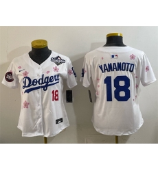 Women Los Angeles Dodgers 18 Yoshinobu Yamamoto White 2025 World Series Patch Tokyo Series Limited Stitched Baseball Jersey 