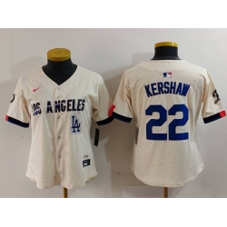 Women Los Angeles Dodgers 22 Clayton Kershaw Cream Stitched Jersey 3