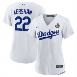 Women Los Angeles Dodgers 22 Clayton Kershaw White 2024 World Series Cool Base Stitched Baseball Jersey