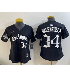 Women Los Angeles Dodgers 34 Fernando Valenzuela Black 2025 World Series Champions LA Gothic Edition Limited Stitched Baseball Jersey 