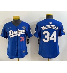 Women Los Angeles Dodgers 34 Toro Valenzuela Royal 2024 World Series With Fernando Memorial Patch Alternate Limited Stitched Baseball Jersey  1