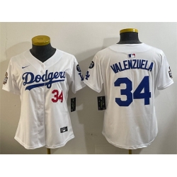 Women Los Angeles Dodgers 34 Toro Valenzuela White 2024 World Series With Fernando Memorial Patch Home Limited Stitched Baseball Jersey 