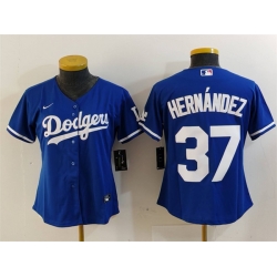 Women Los Angeles Dodgers 37 Teoscar Hern E1ndez Blue Stitched Jersey