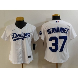 Women Los Angeles Dodgers 37 Teoscar Hern E1ndez White Stitched Jersey