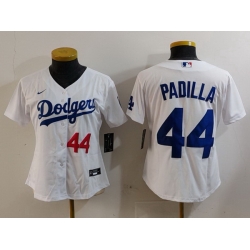 Women Los Angeles Dodgers 44 Vicente Padilla White Stitched Jersey 2