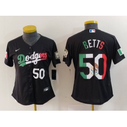 Women Los Angeles Dodgers 50 Mookie Betts Black Mexico Stitched Jersey 3