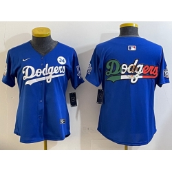 Women Los Angeles Dodgers Blank Blue 2024 World Series With No  34 Patch Home Limited Stitched Baseball Jersey  2