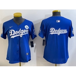 Women Los Angeles Dodgers Blank Blue 2024 World Series With No  34 Patch Home Limited Stitched Baseball Jersey  6