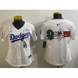 Women Los Angeles Dodgers Blank White 2024 World Series With No  34 Patch Home Limited Stitched Baseball Jersey  2