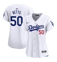 Women Los Angeles Dodgers Mookie Betts #50 White Flex Base 2024 Home Stitched Jersey