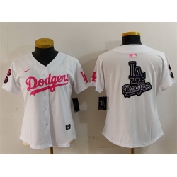 Women Los Angeles Dodgers Team Big Logo White Pink Vin  26 Kobe Patch Stitched Baseball Jersey 2