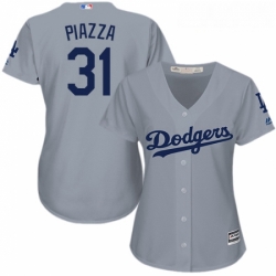 Womens Majestic Los Angeles Dodgers 31 Mike Piazza Replica Grey Road Cool Base MLB Jersey